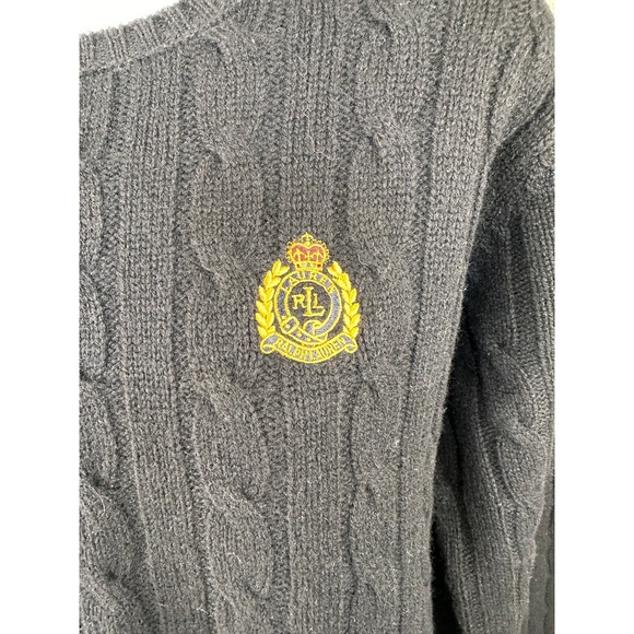 Ralph Lauren Vintage lambswool Navy Blue Cable Knit Sweater RL Crest Logo - Picture 6 of 14